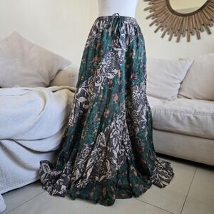 Free People L Skirt Womens Large Jackie Floral Boho Maxi Drawstring Flowy Skirt